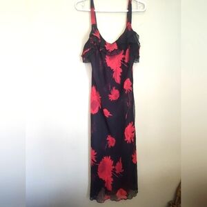 Vintage Megan Matthews  Black And Red Floral Whimsy Goth Dress Size 10 Y2K Sheer